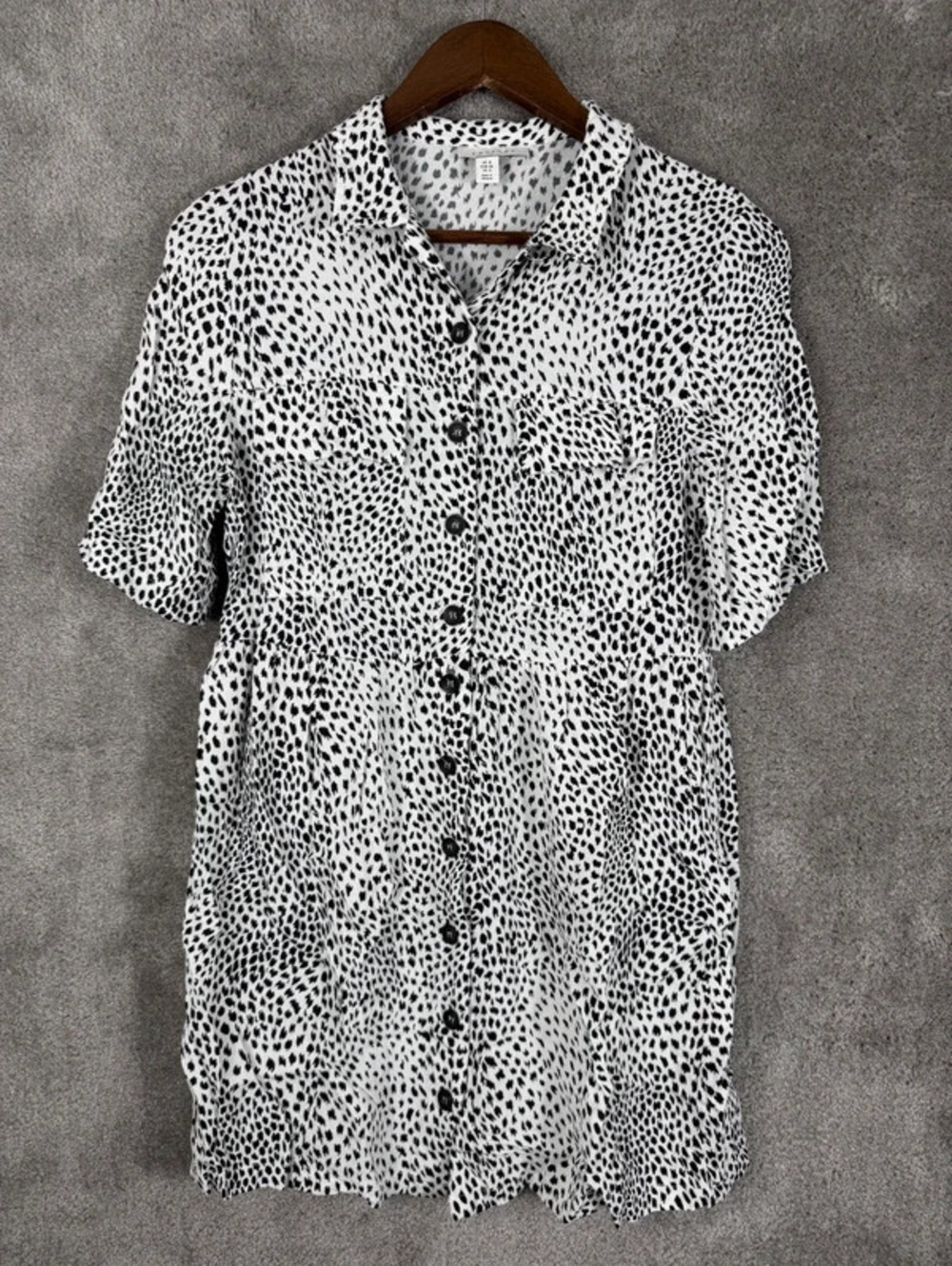 Topshop Collared Leopard Print Dress Mini Size 4 Shirt Dress Black/White